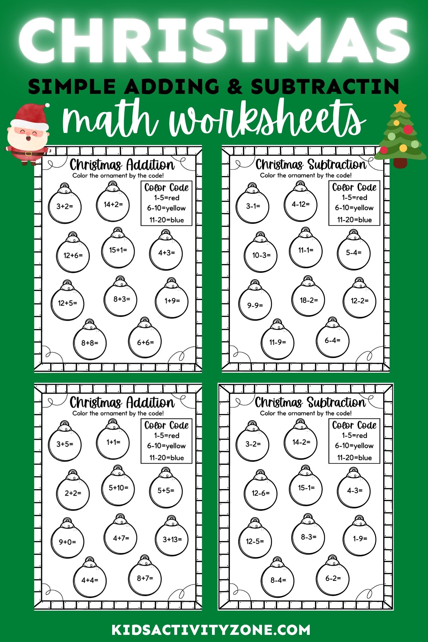 easy christmas math worksheets - free! - kids activity zone